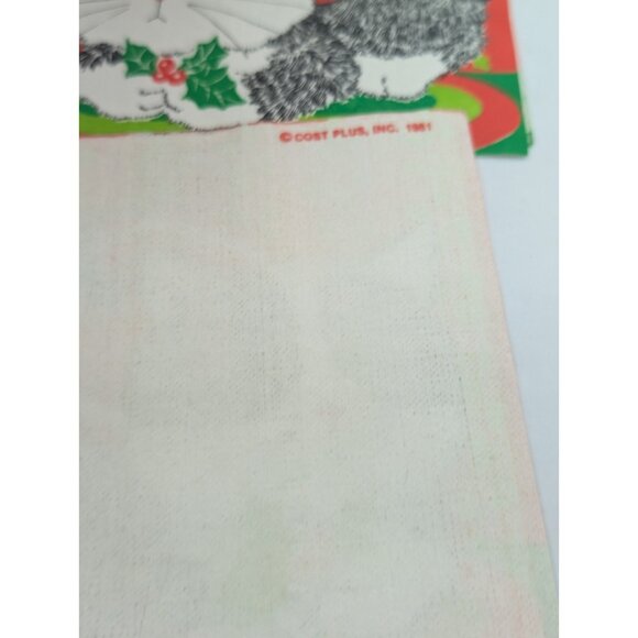 Vth 1981 Cost Plus inc 10 Napkins paper Square Red Cat Holly Christmas READ - Picture 11 of 16